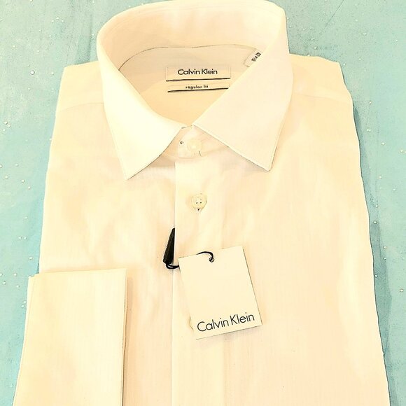 NWT Men Shirt Dress Calvin Klein Reg White Cream 16 34/35, 15.5 32/33,15 32/33 - Picture 1 of 3